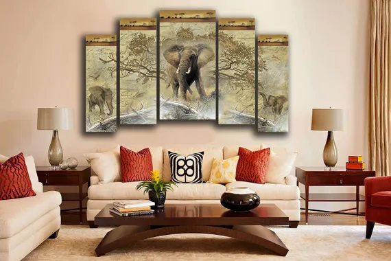 Модульная картина "Африканские слоны"