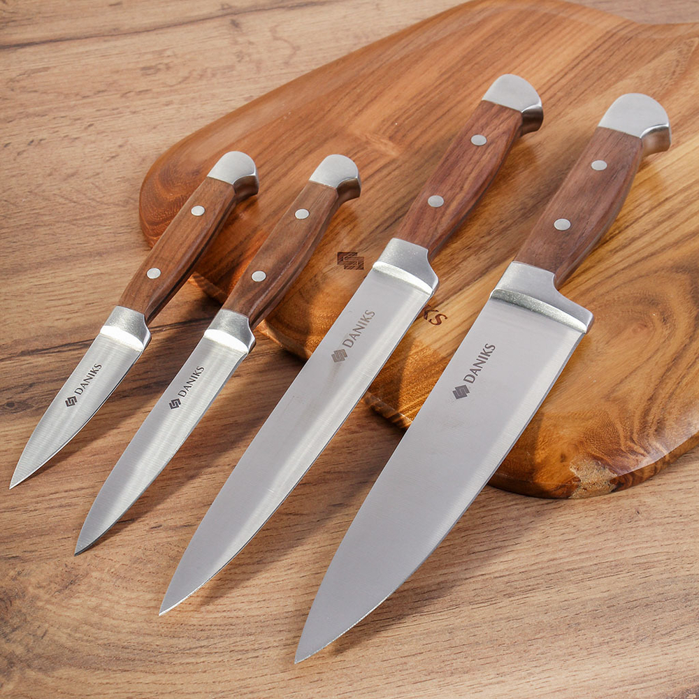 Нож кухонный Daniks, Confidence, для овощей, нерж сталь, 9.5 см, рук дерев, S-K43304-06