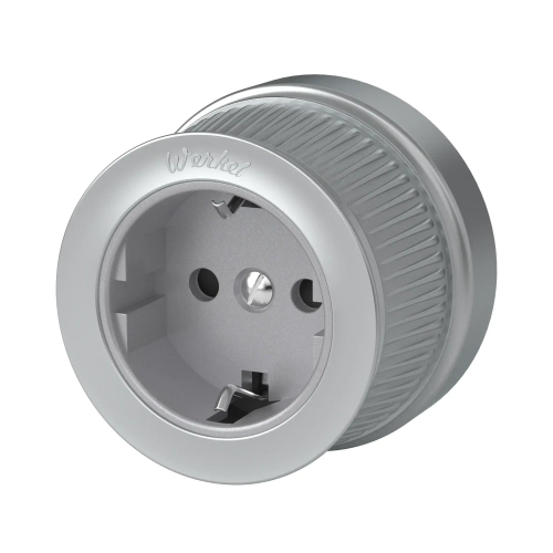 Розетка с заземлением и шторками (Матовый хром) Vintage WL19-10-02