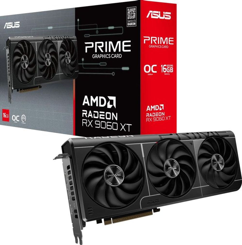 Видеокарта ASUS AMD  Radeon RX 9060XT PRIME-RX9060XT-O16G 16ГБ PRIME, GDDR6, OC,  Ret