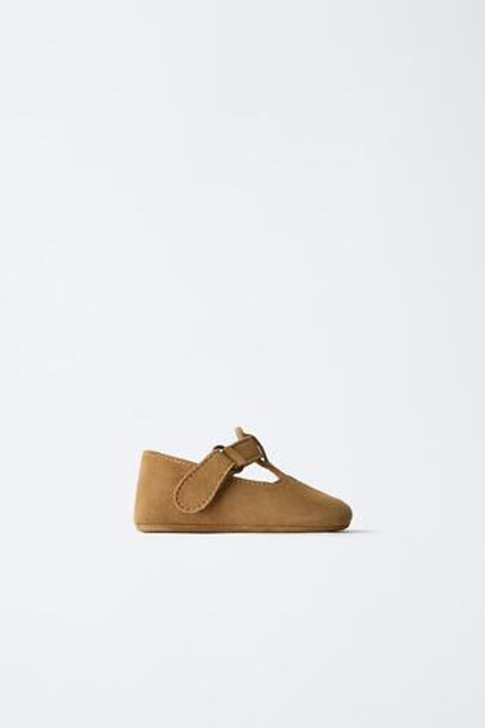 ZARA КОЖАНЫЕ ТУФЛИ T-ОБРАЗНОЙ ФОРМЫ, КОРИЧНЕВЫЙ
