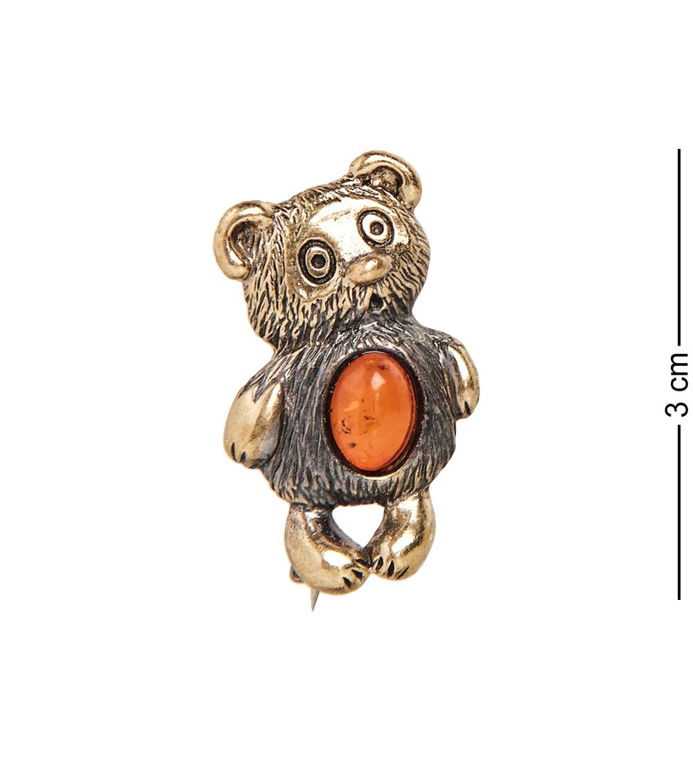 AM-2362 Брошь «Медведь» (латунь, янтарь)