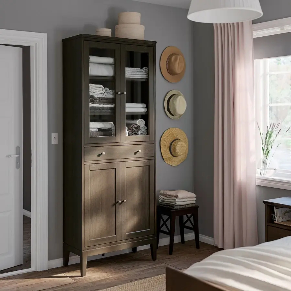 Шкаф со стеклянными дверцами - IDANÄS/IDANАS   IKEA/ ИДАНАС ИКЕА, 81x39x211 см, темно-коричневый