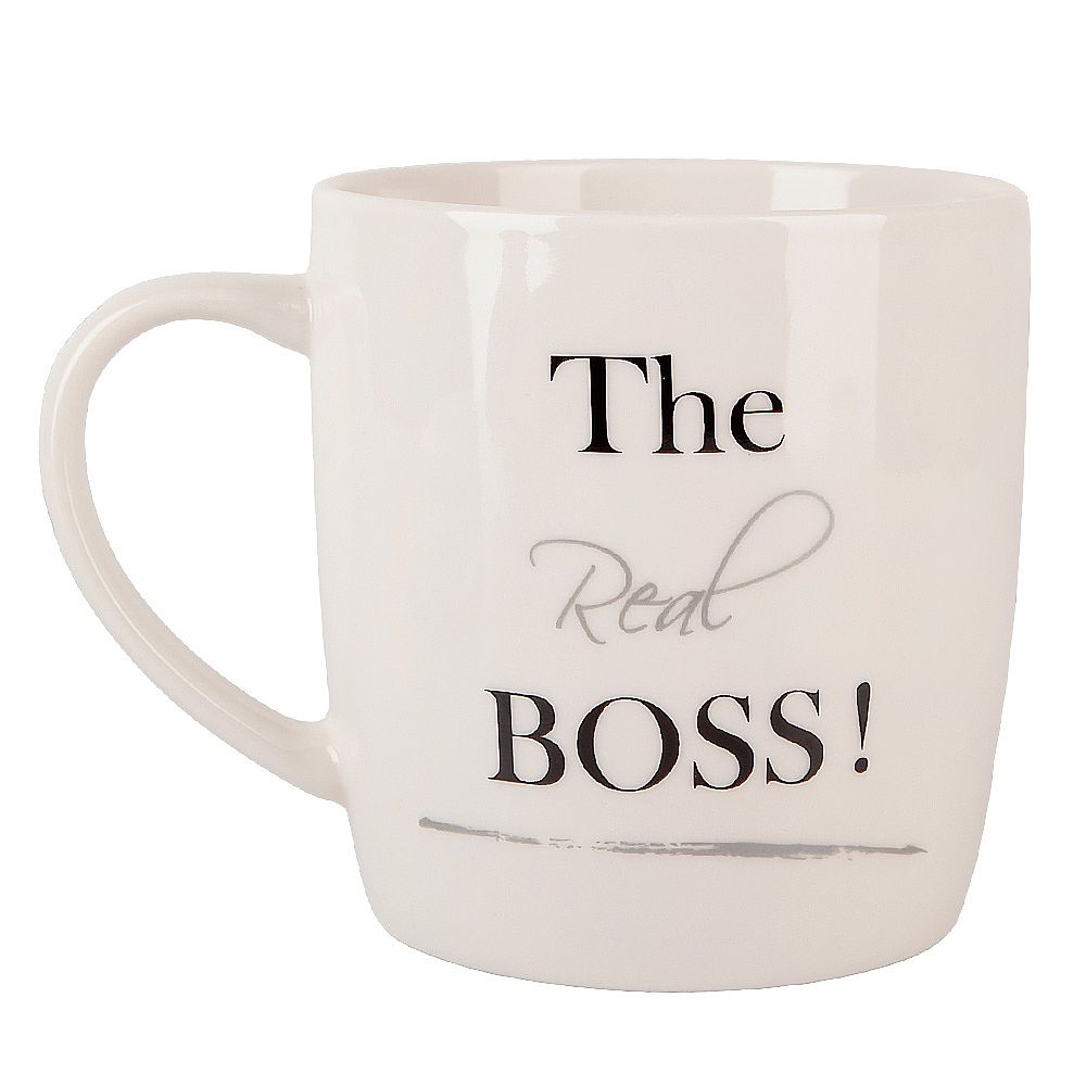 Кружка с блюдцем "THE REAL BOSS" v=380мл (фарфор) (подарочная упаковка)