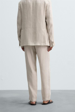 ZARA КОСТЮМНЫЕ БРЮКИ ИЗ 100% ЛЬНА, ПЕСОЧНЫЙ