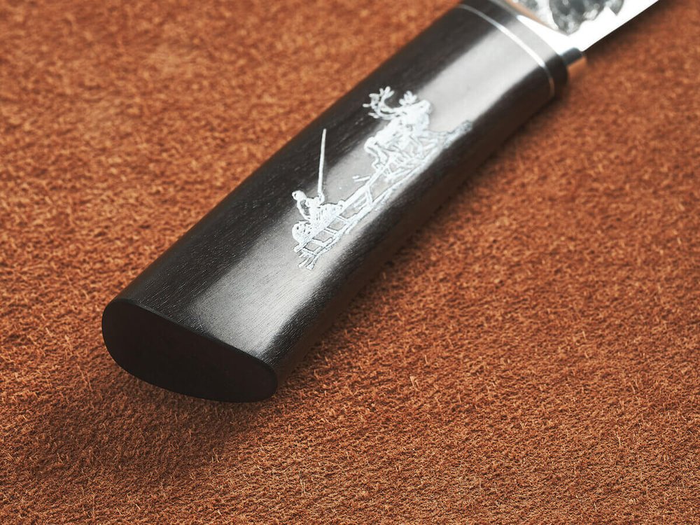 Якутский нож "Амга", сталь Х12МФ, рукоять черный мореный граб / рисунок