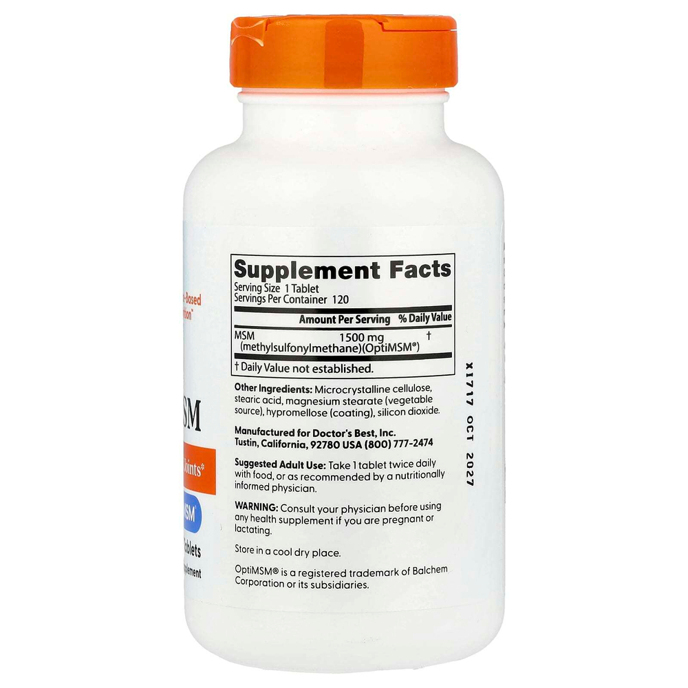 Doctor's Best, МСМ с OptiMSM, 1500 мг, 120 таблеток