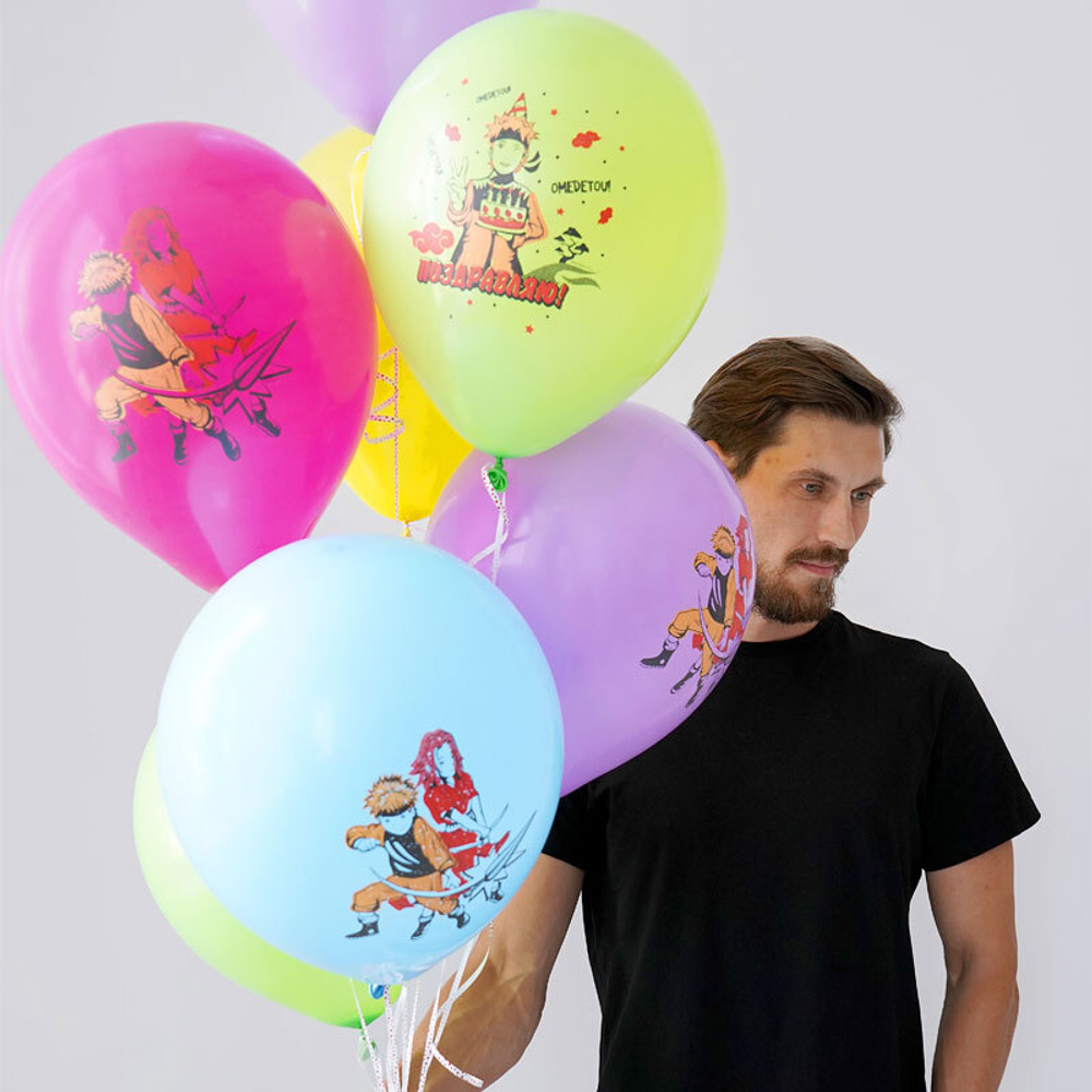 Воздушные шары Весёлый Праздник с рисунком С днем рождения Аниме ниндзя, 100 шт. размер 12" #412516