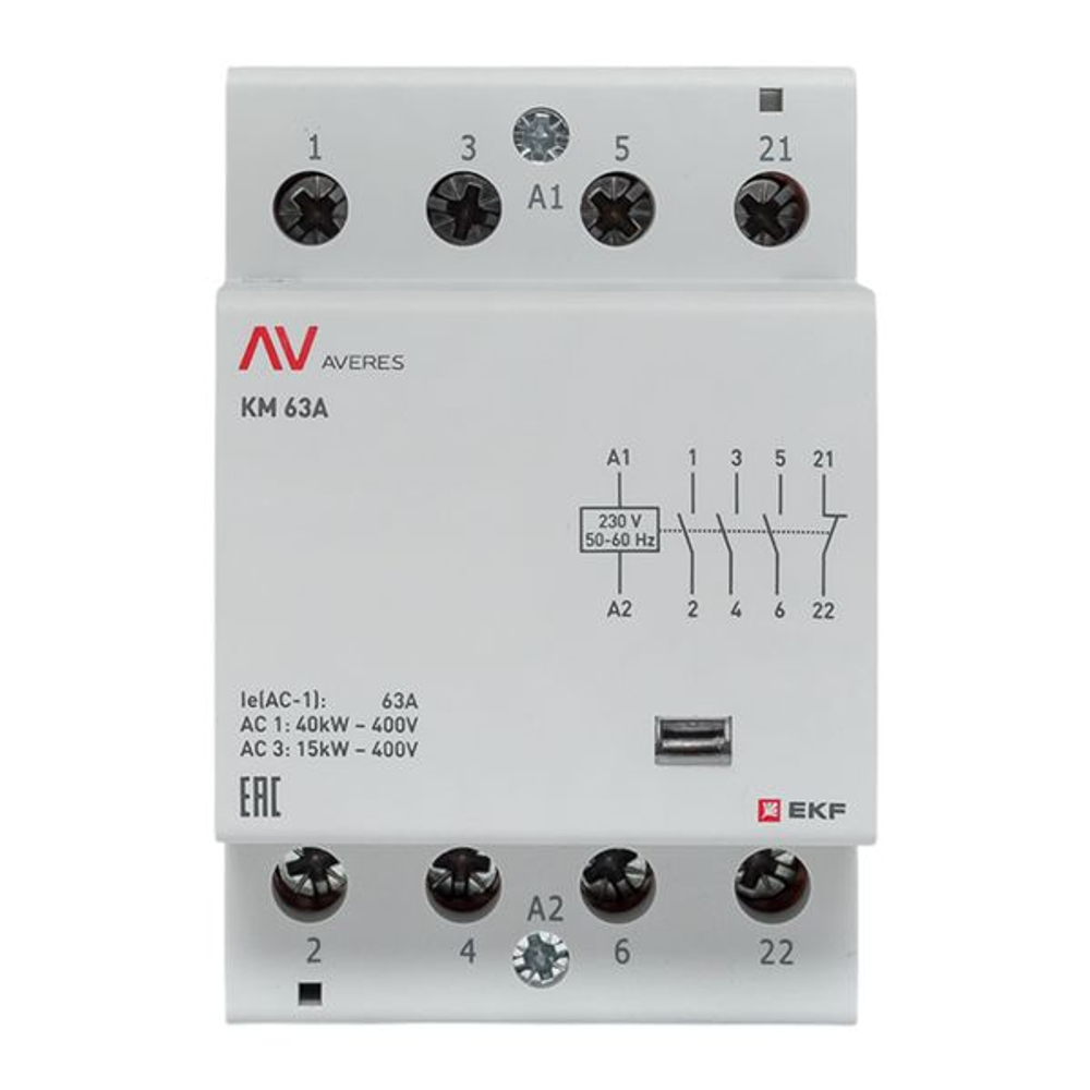 Контактор модульный КМ 63А 3NO+1NC 230В АС (3 мод.) AVERES EKF