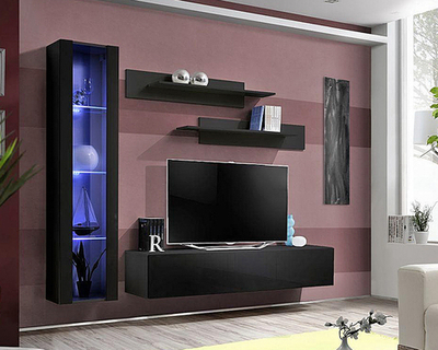 Модульная гостиная Лана 2.2 МДФ (черная) 210*40*170 см, Черный, Черный МДФ   Фиеста