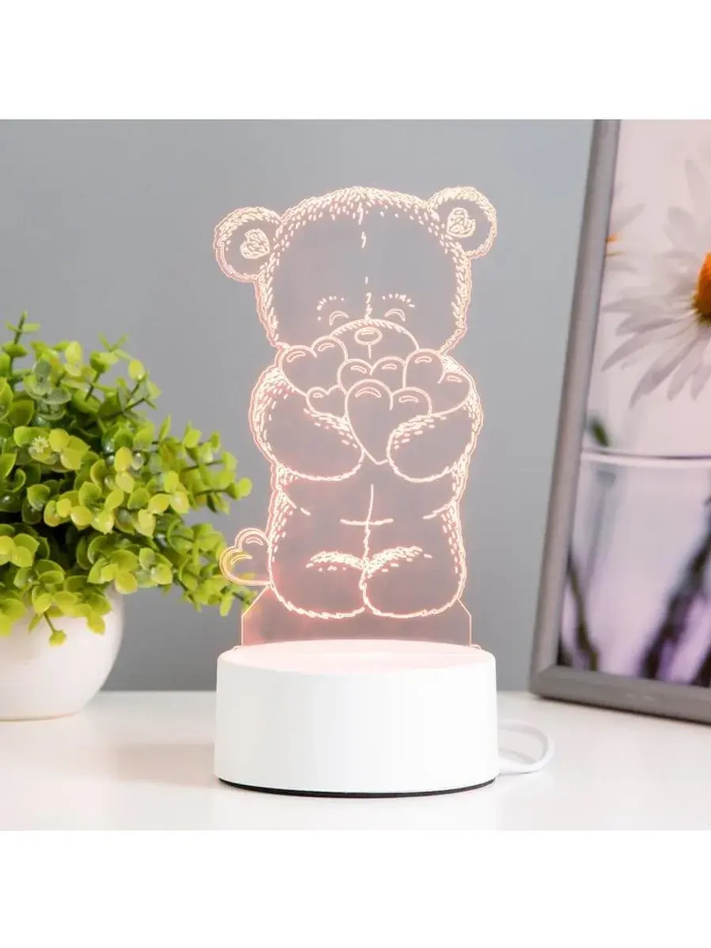 Светильник 3D ночник RISALUX «Мишутка», LED RGB, от сети, 9.