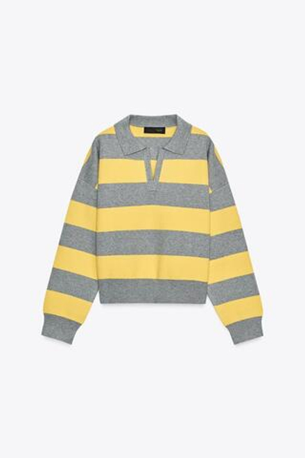 ZARA ВЯЗАНЫЙ СВИТЕР ПОЛО В ПОЛОСКУ, ПОЛОСКИ
