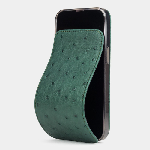 Чехол для iPhone 15 Pro из кожи страуса, зеленого цвета