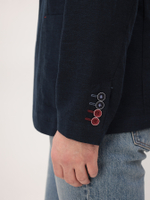 Мужской костюм из льна синего цвета.