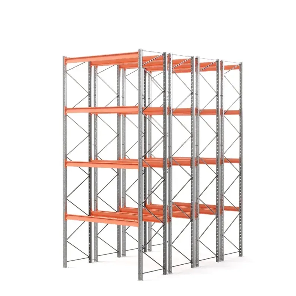 Стеллаж двойной глубины 6000х2700х1100 мм. Уровни хранения: пол+4 (3000 кг на ярус)
