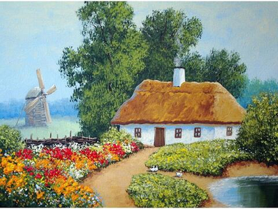 Алмазная мозаика 30х40см. "Домик на хуторе" блест. с полн.заполнен.на подрам.(Арт. НД-0544)