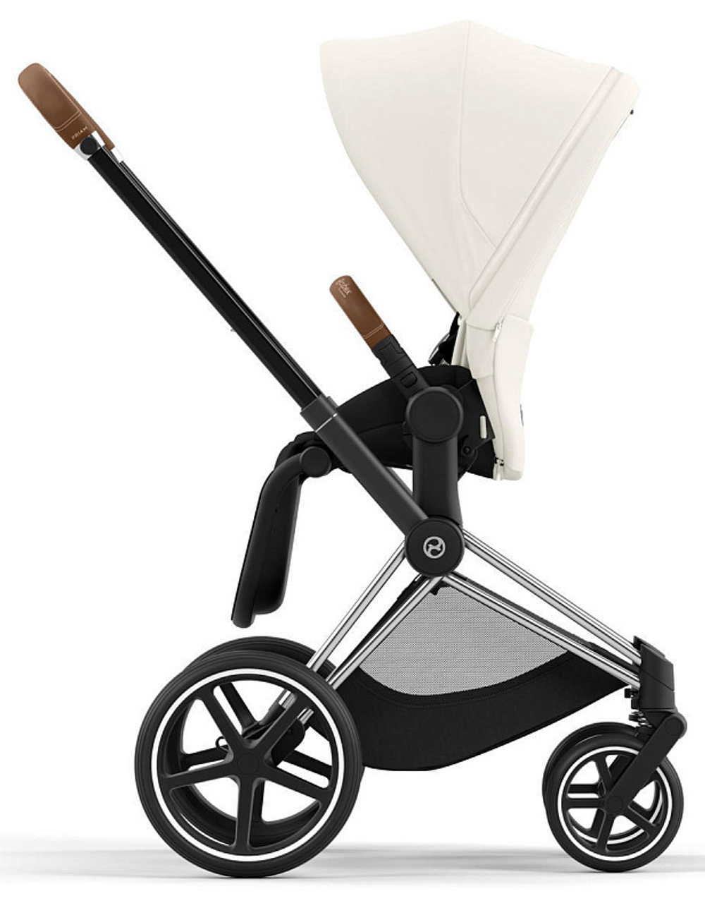 Коляска 3 в 1 Cybex Priam IV Chrome Brown complete и автокресло Aton B2 i-Size Steel Grey Off White