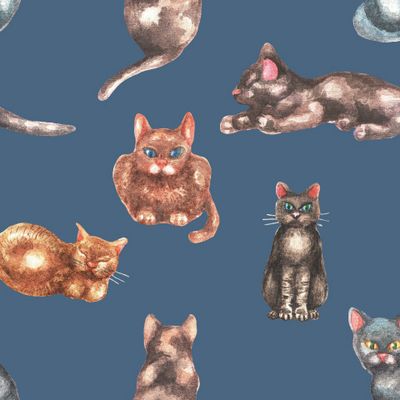 Разноцветные котики. Акварель