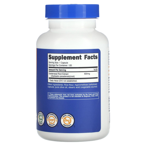 Nutricost, Корень желтокорня, 600 мг, 120 капсул