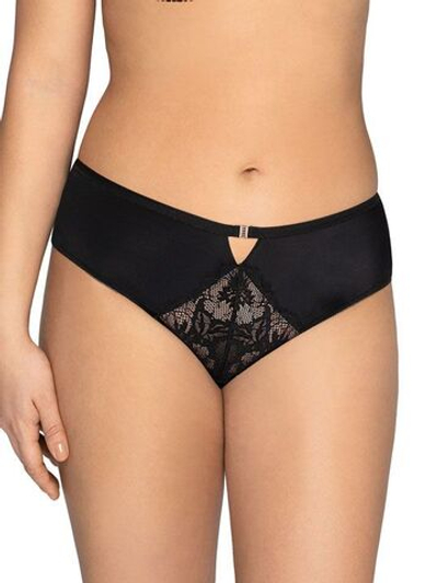 Трусики-слипы с кружевной вставкой и имитацией пояска на застежке (Размер: XXL) (Цвет: черный)
