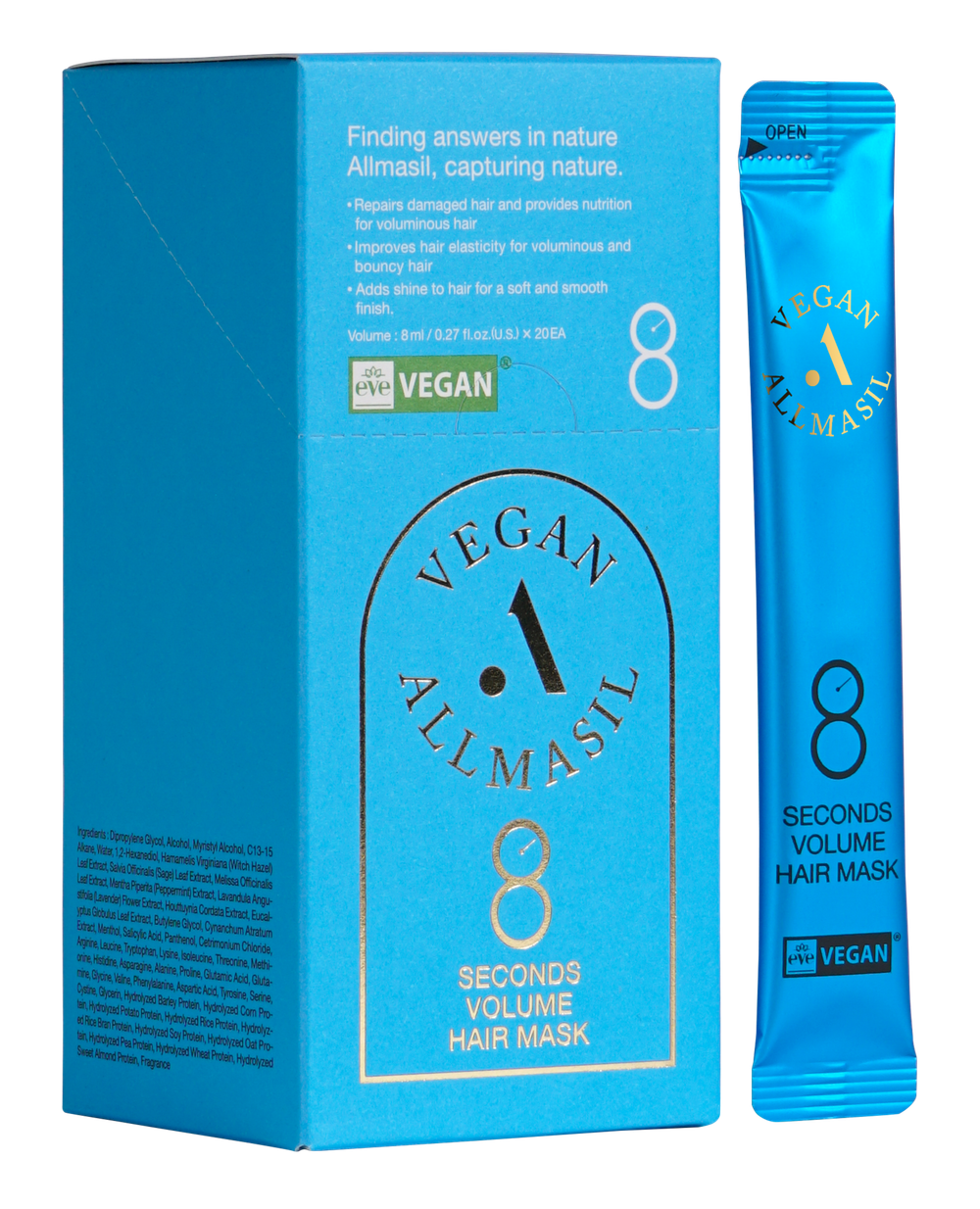 ALLMASIL - МАСКА ДЛЯ ОБЪЕМА ВОЛОС 8 SECONDS VOLUME HAIR MASK, 8 МЛ * 1 ШТ