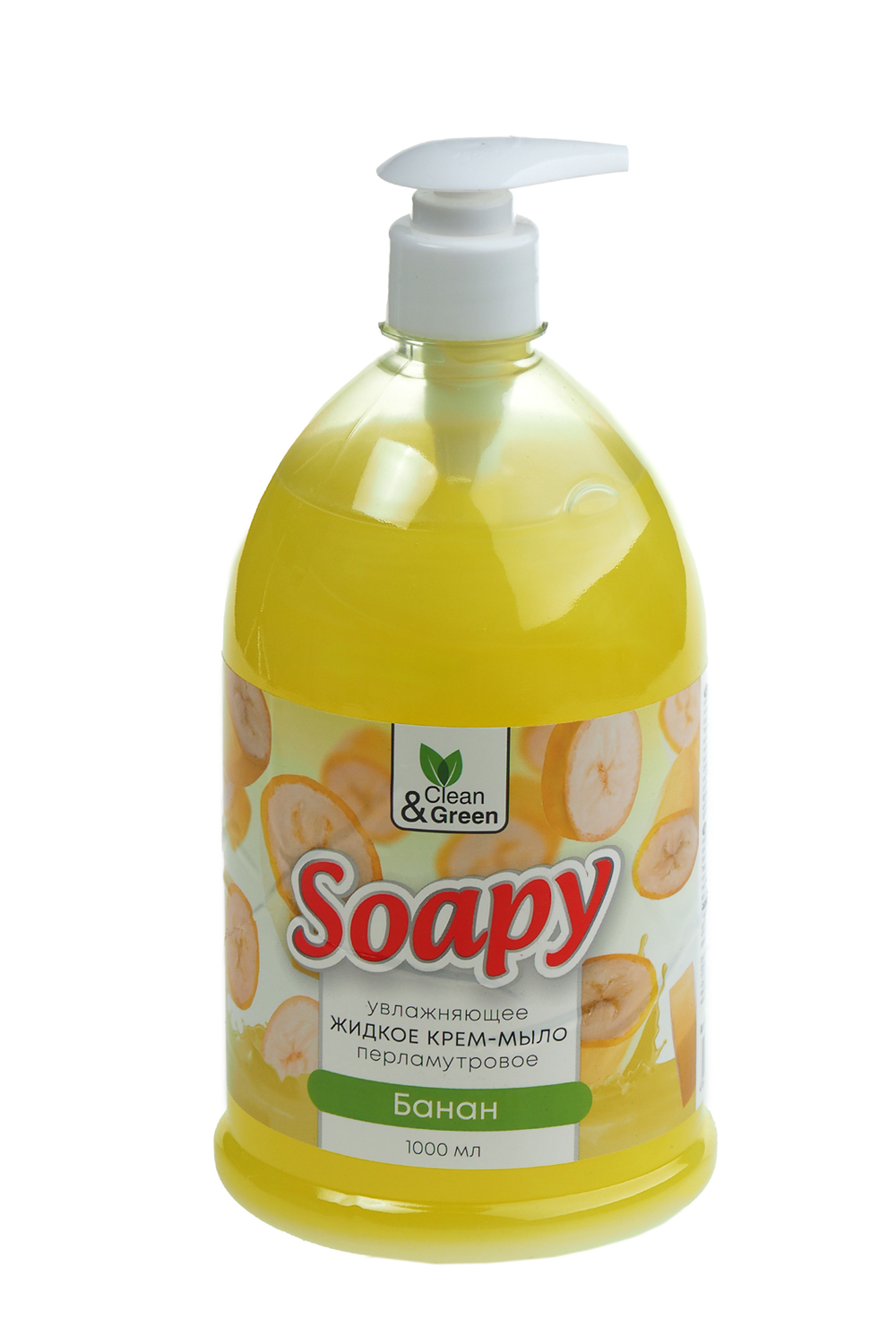 Крем-мыло жидкое "Soapy" перламутровое увлажняющее с ароматом Банан 1000мл дозатор Clean&Green