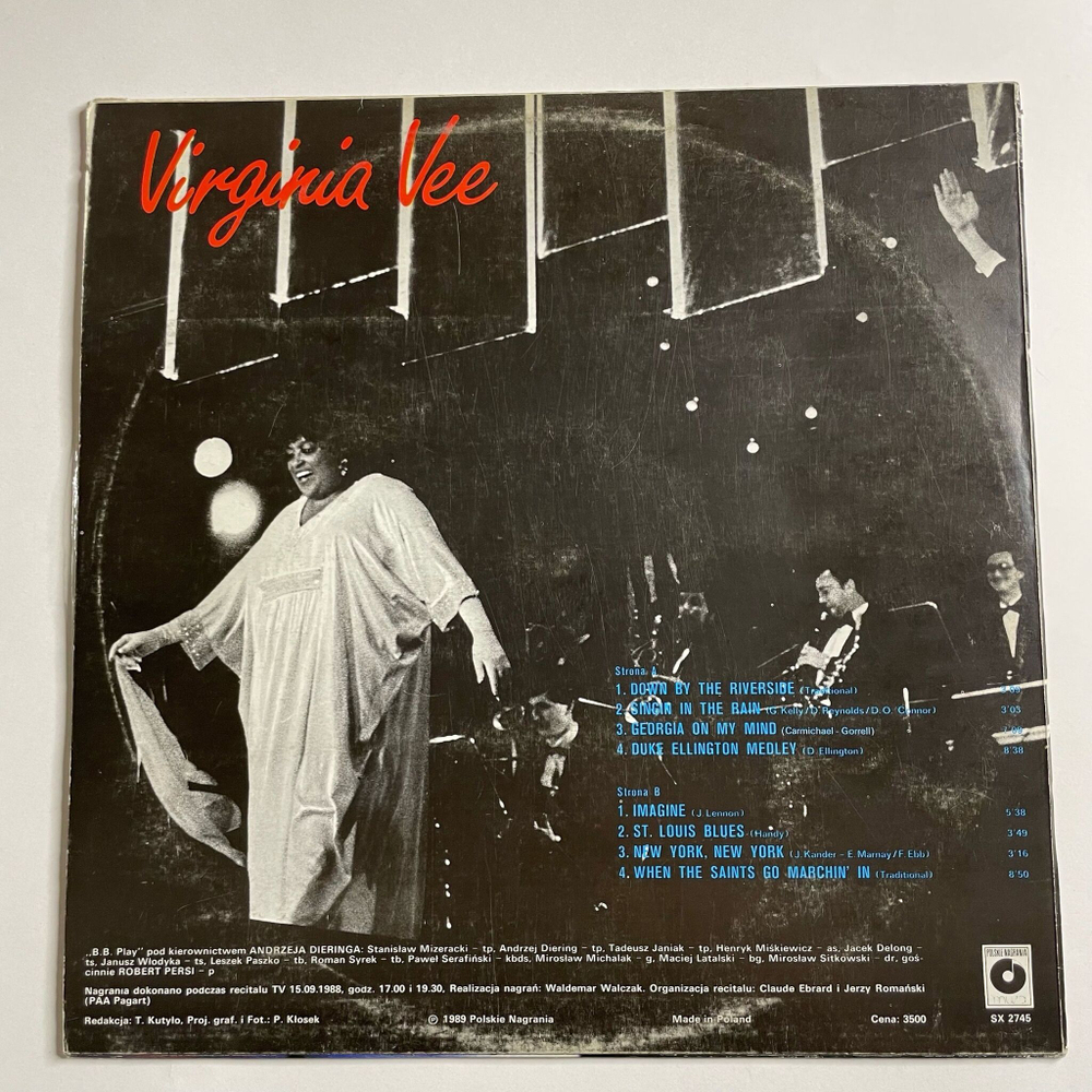 Винтажная виниловая пластинка LP Virginia Vee An American In Warsaw (Польша 1989)