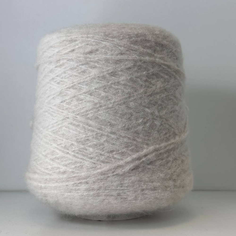 DRACO - Ri.Go, 58% вспушенная альпака, 14% меринос, 12% люрекс, 16% п/а; 300м/100гр col.25714, цвет: белый камень, люрекс серебро