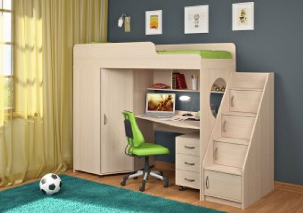 Кровать-чердак КарИВи Легенда 4.3 80х190 Дуб Молочный  Дуб Молочный