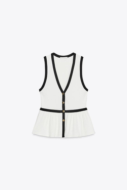 ZARA ТОП В РУБЧИК С ПУГОВИЦАМИ, БЕЛЫЙ/ЧЕРНЫЙ