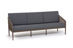 "Канны" диван 3-местный плетеный из роупа, каркас алюминий коричневый (RAL8016) муар, роуп коричневый круглый, ткань темно-серая 027
