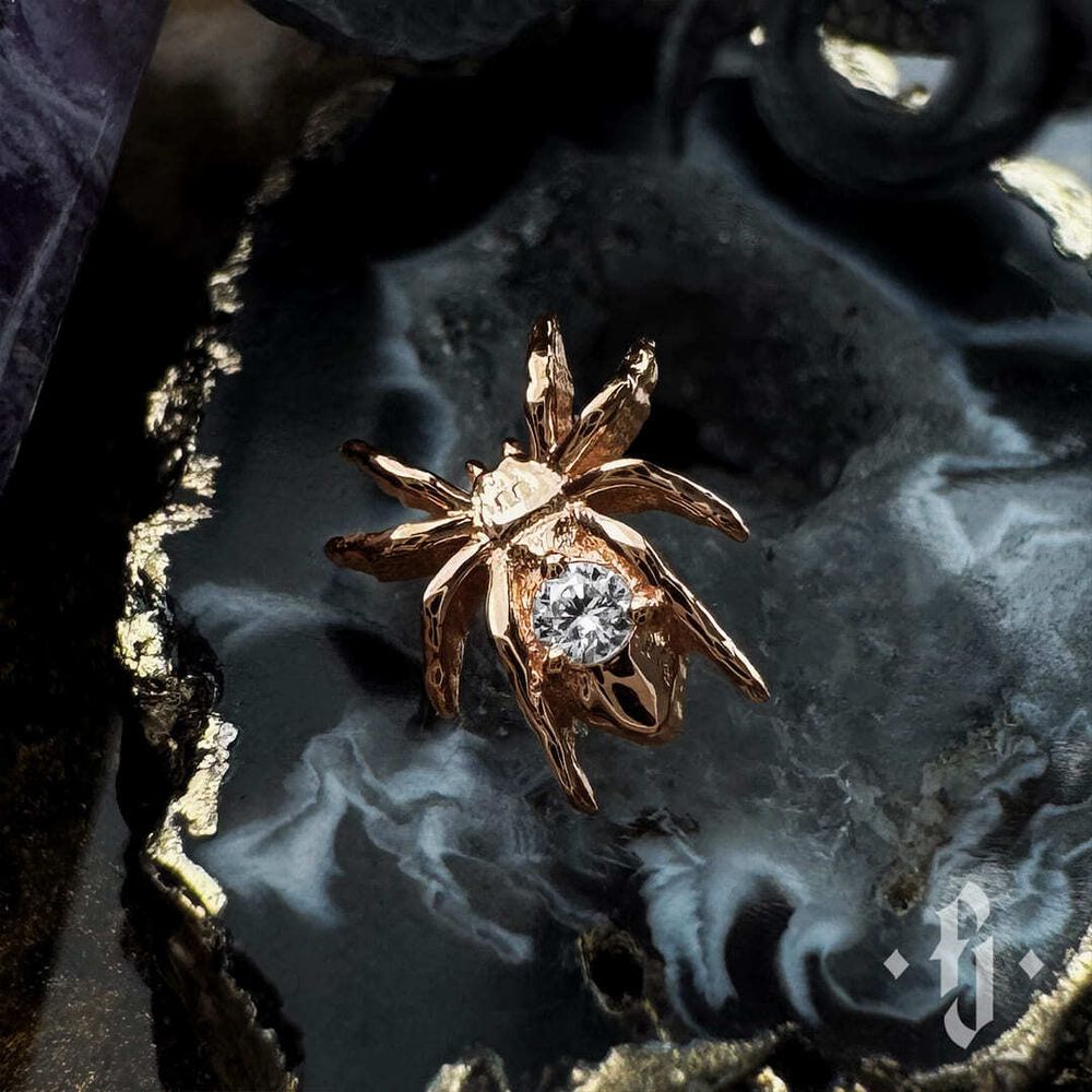 Накрутка &quot;Spider v.2&quot; - Розовое золото - White CZ