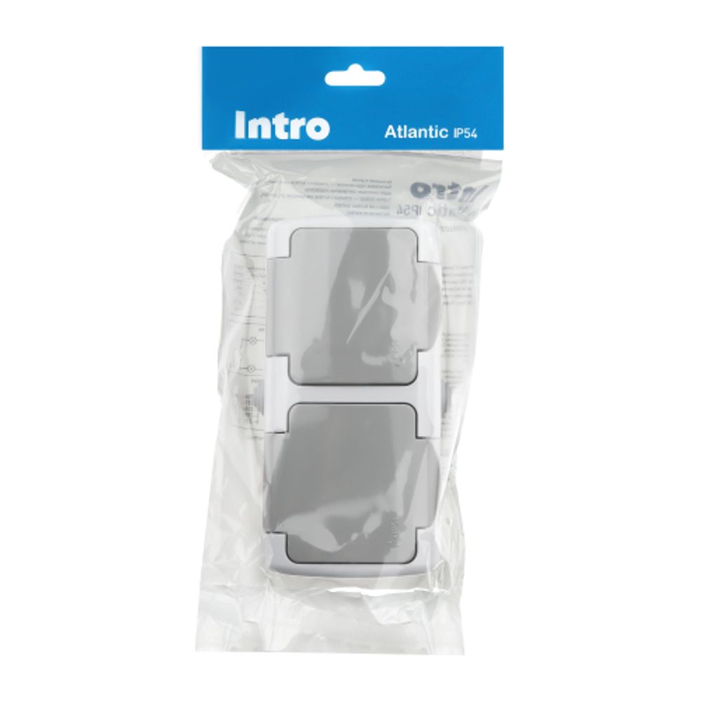 Розетка Intro Atlantic 5-203-03 двойная с заземлением 2х2P+E Schuko 16А-250В IP54 ОУ серый | Intro