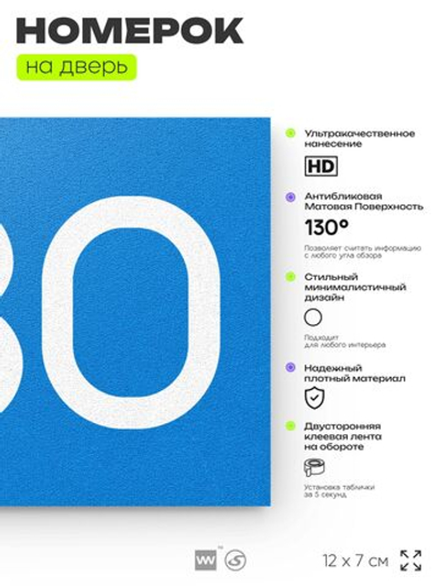 Номер на дверь 330, табличка на дверь для офиса, квартиры, кабинета, аудитории, склада, голубая 120х70 мм, Айдентика Технолоджи