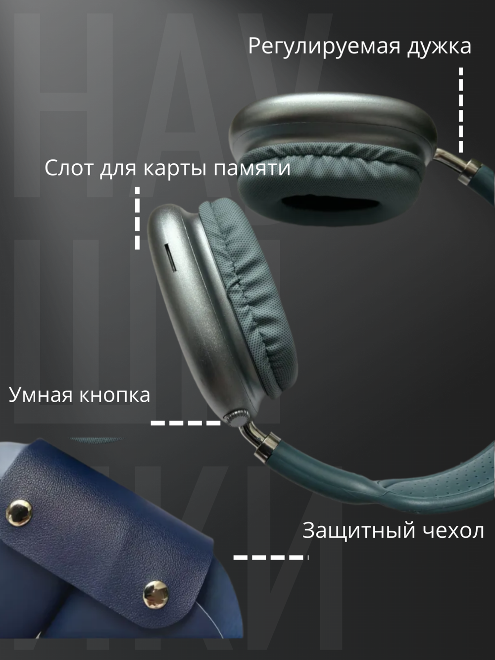 Наушники Pods Max с кожаным чехлом синий