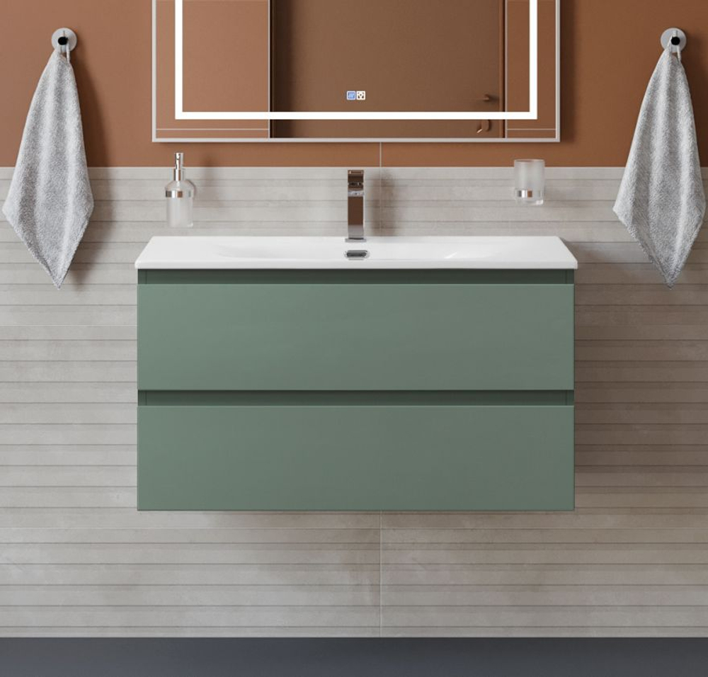 Тумба с раковиной подвесная BelBagno KRAFT-900-2C-SO-VO Еловый матовый, раковина белая BB-8099-90