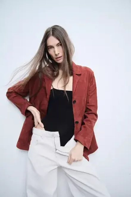ZARA БЛЕЙЗЕР ИЗ 100% ЗАМШИ — LIMITED EDITION, ZW COLLECTION, ТЕМНО-БОРДОВЫЙ