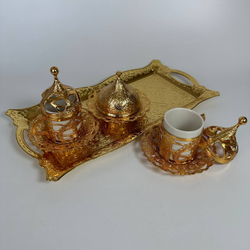 Кофейный набор "Хюрем" на 2 персоны с лукумницей и подносом/ACAR. Турция (серебристый)