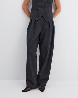 Брюки с защипами из шерсти Диор Кутюр темно-серый