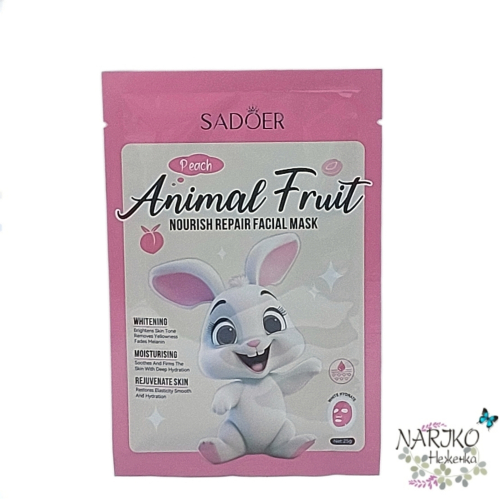 Маска тканевая для лица питательная восстанавливающая Персик SADOER Animal Fruit White Rabbit Peach, 25 гр.