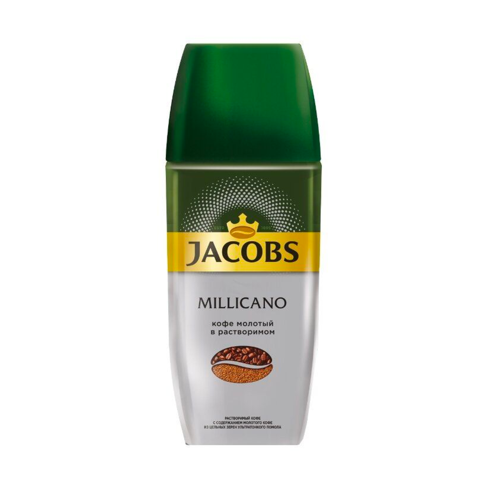 Кофе молотый в растворимом Jacobs Millicano, 95 г, стеклянная банка
