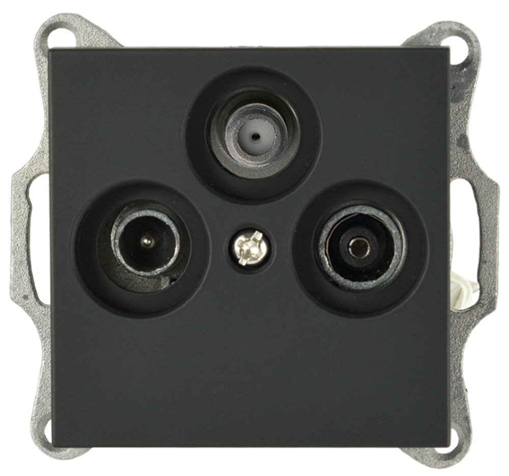 Розетка TV+FM+SAT Φ9.5mm проходная с накладкой, цвет черный матовый (soft touch)