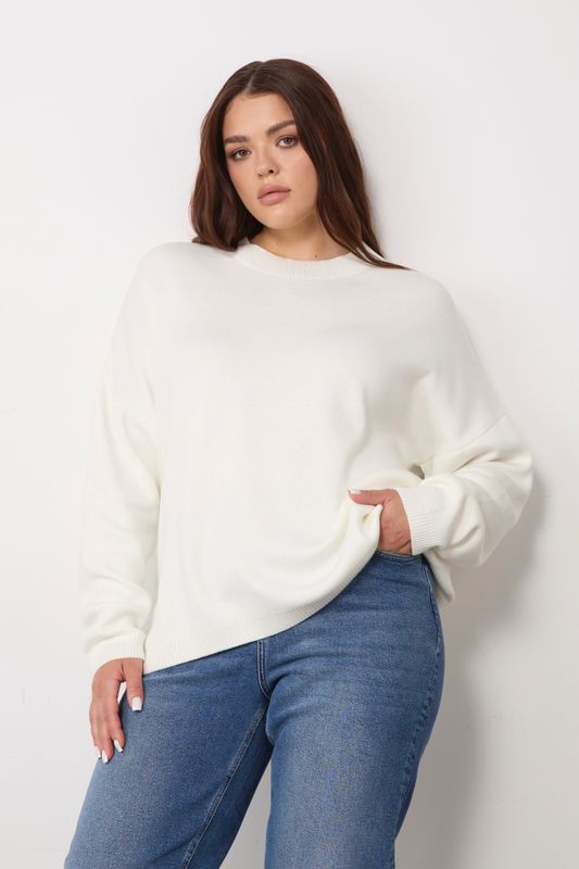 Джемпер вязаный с круглым вырезом, молочный