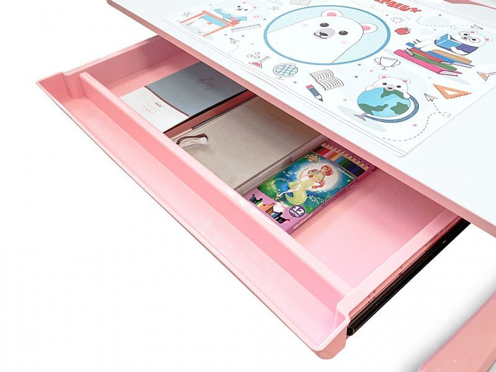 Комплект растущей детской мебели Mealux EVO Panda XL BD-29 парта + стул + надстройка + подставка + выдвижной ящик + стаканчики + накладка