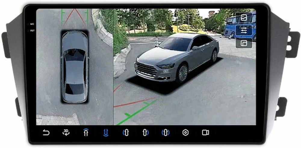 Магнитола для Geely Emgrand X7 2013-2018 - FarCar BX3267M-360 монитор 9.5" 2K QLED на Android 13, 6Гб+128Гб, CarPlay, 4G SIM-слот, 4 камеры в комплекте