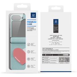 Чехол синего цвета (Love Edition - Cyan Blue) из искусственной кожи от Dux Ducis для Samsung Flip 7 FE (W25 Flip) и Flip 6, серия Luvy Series Case