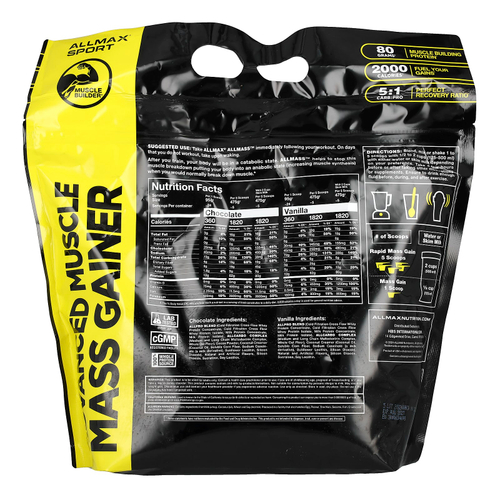 ALLMAX, Sport, ALLMASS ™, средство для наращивания мышечной массы, ваниль, 2,27 кг (5 фунтов)