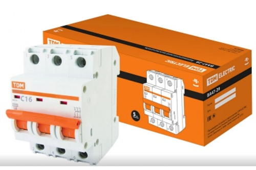 Автоматический выключатель ВА47-29 3Р 16А 4,5кА х-ка С TDM