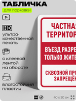 Табличка для парковки "Частная территория, въезд разрешен только жителям", для дома, офиса, организаций, 40х30 см, Silver Plane x Айдентика Технолоджи