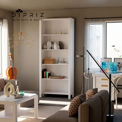 Книжный стеллаж деревянный 5 полок Мадейра 86х39х211 см из массива сосны, белый